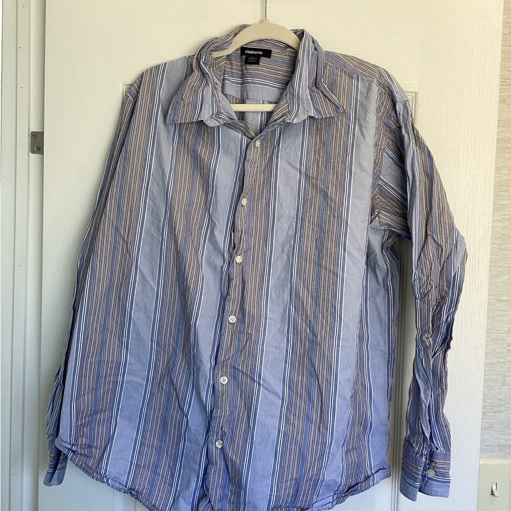 Claiborne Men's Blue Striped Button-Down Shirt 2XL EUC